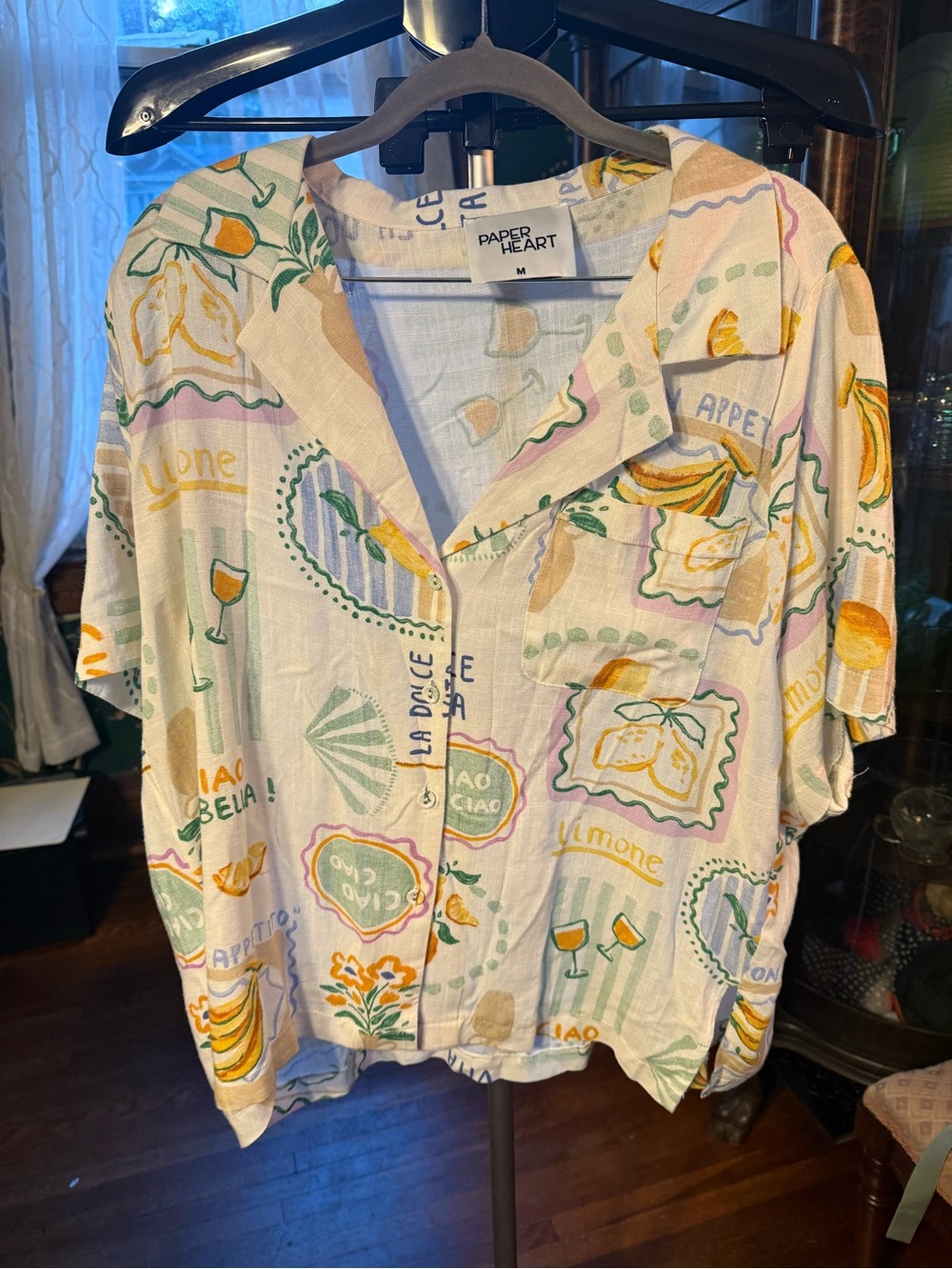 Paper Heart Lemon Print Button-Up Top